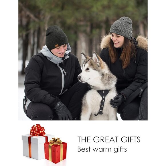 Men and Women Black/White Acrylic Stretchy Daily Knit Warm Winter Beanie Hats - Picture 4 of 6